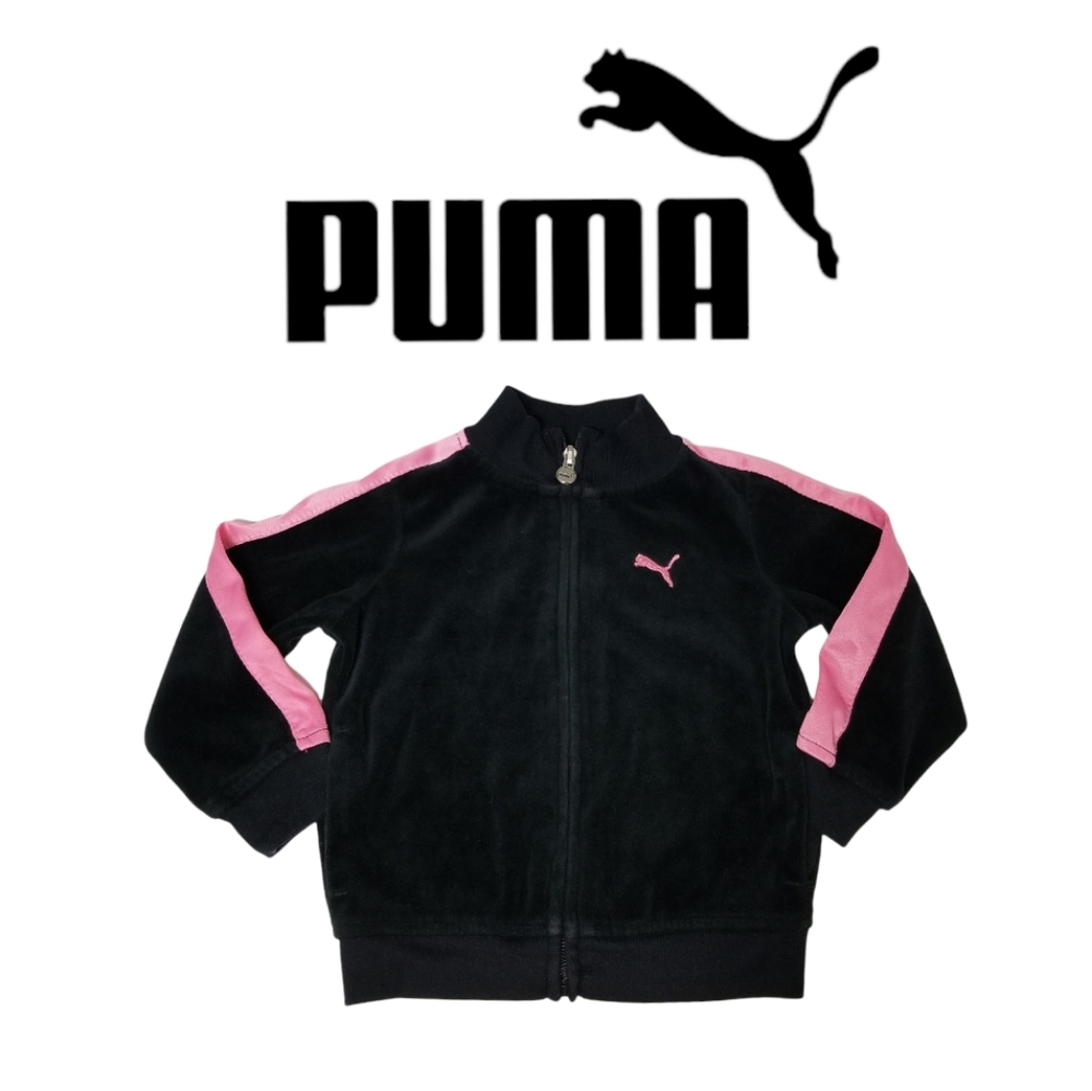 PUMA Black & Pink Baby Girl Velour Full Zip Jacket 24mo